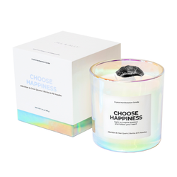 Choose Happiness Crystal Manifestation Candle - Berries & Fir Needles with Obsidian & Clear Quartz