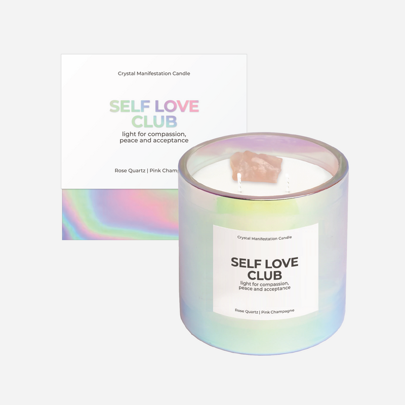 Self Love Club Crystal Manifestation Candle - Pink Champagne with Rose Quartz