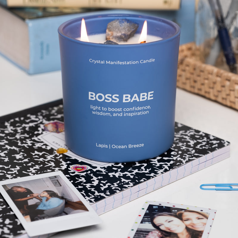 Boss Babe Crystal Manifestation Candle - Tropical Citrus and Jasmine with Lapis