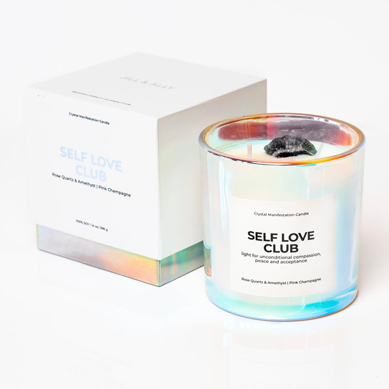 Self Love Club Crystal Manifestation Candle - Pink Champagne with Rose Quartz
