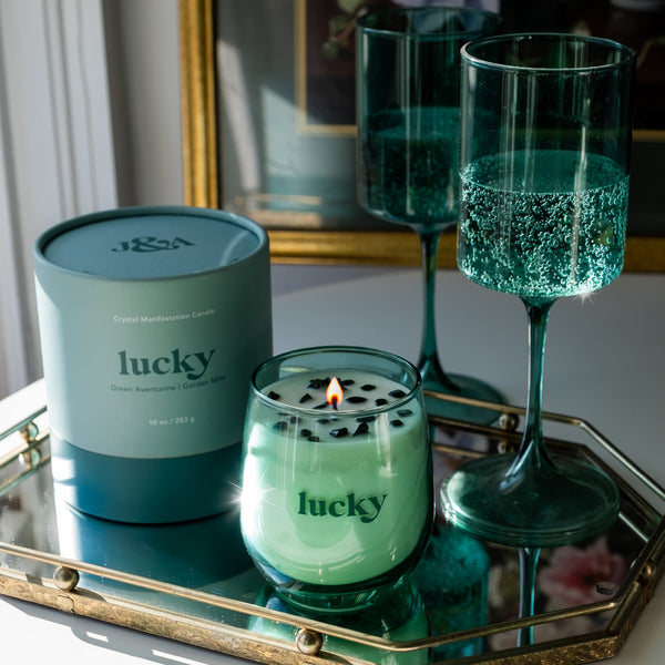 Lucky Crystal Affirmation Candle - Gardent Mint with Green Aventurine