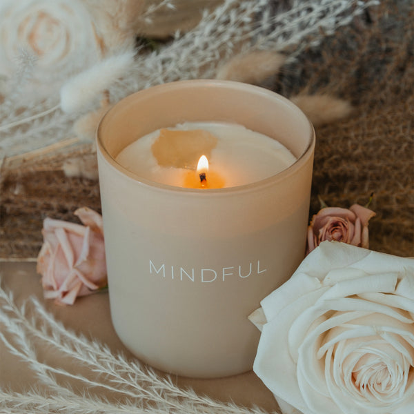 Mindful Crystal Manifestation Candle - Cedar & Vanilla scented with Citrine