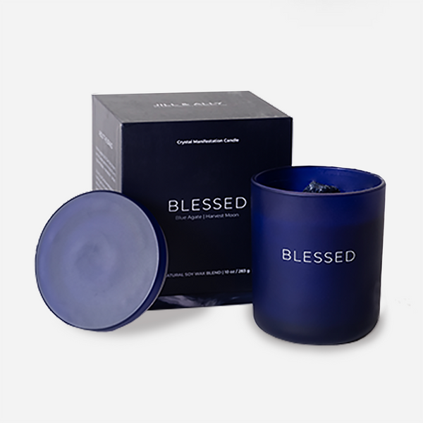 Blessed Crystal Manifestation Candle - Harvest Moon scented with Blue Agate