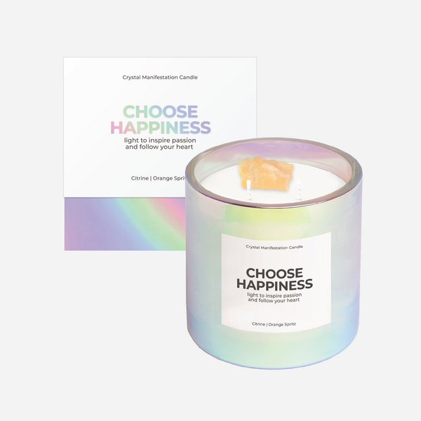 Choose Happiness Crystal Manifestation Candle - Orange Spritz with Citrine