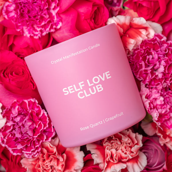 Self Love Club Pink Crystal Manifestation Candle - Grapefruit Scented with Rose Quartz