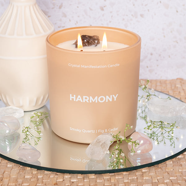 Harmony Crystal Manifestation Candle - Fig & Cedar scented with Smoky Quartz