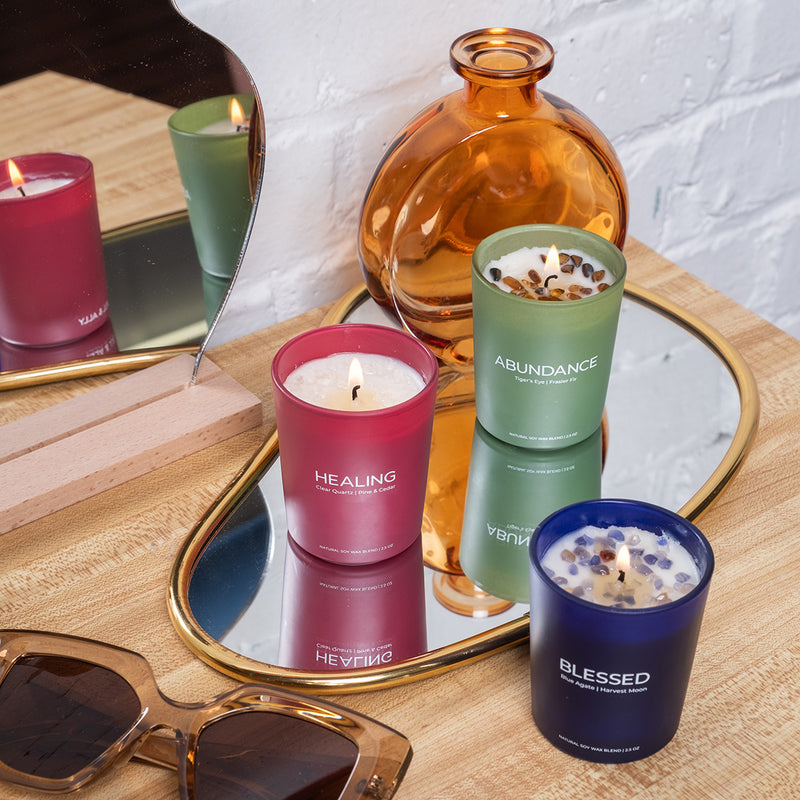 Jill & Ally  Chill vibes crystal candle votive trio