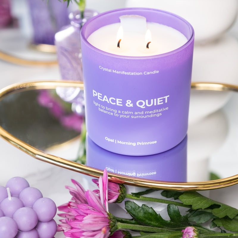 Peace & Quiet Crystal Manifestation Candle - Morning Primrose with Opal