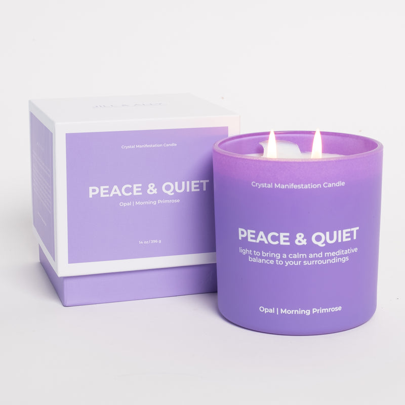 Peace & Quiet Crystal Manifestation Candle - Morning Primrose with Opal