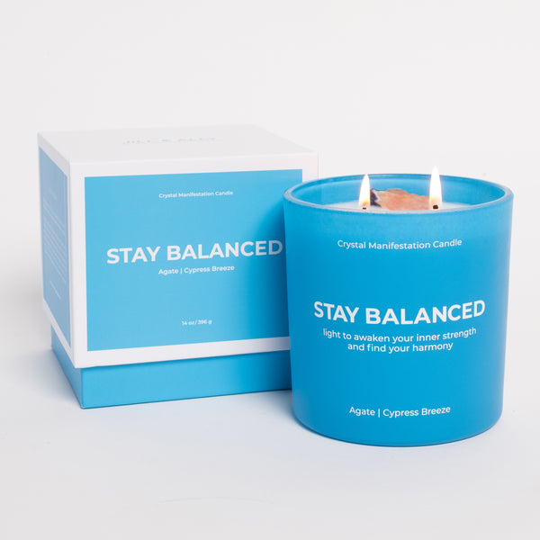 Stay Balanced Crystal Manifestation Candle - Cypress Breeze with Agate