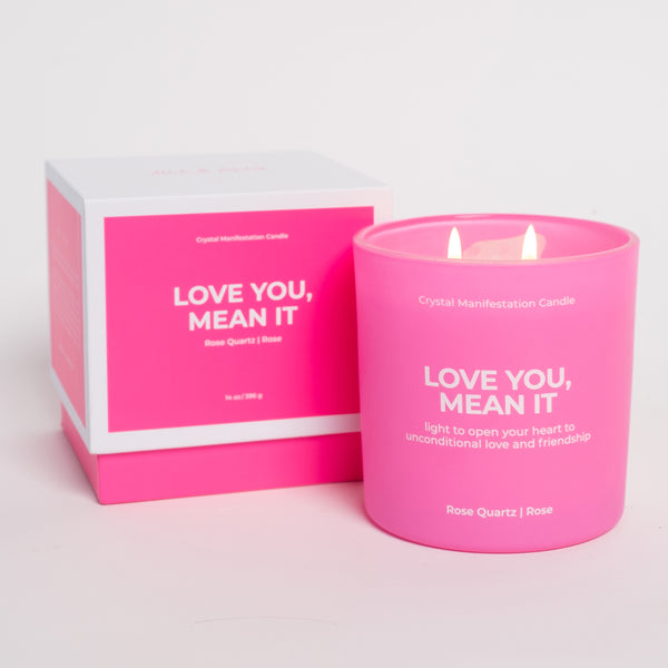 Love You, Mean It Crystal Manifestation Candle - Rose with Rose Quartz