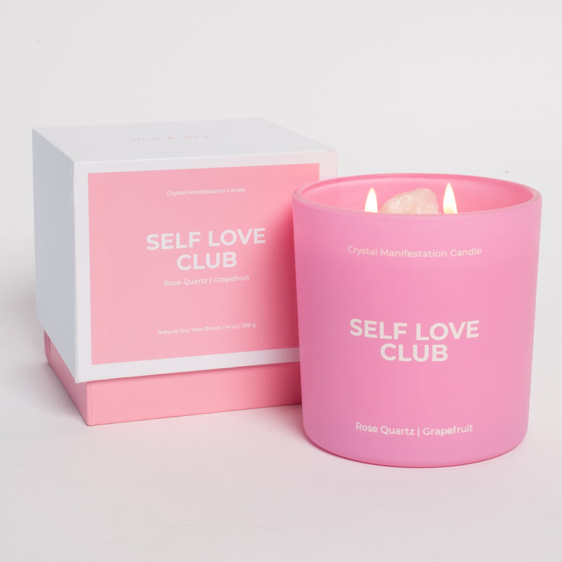 Self Love Club Pink Crystal Manifestation Candle - Grapefruit Scented with Rose Quartz