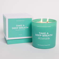 Take A Deep Breath Crystal Manifestation Candle - Ocean Mist with Clear Quartz