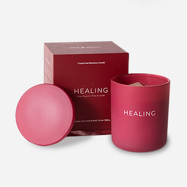 Healing Crystal Manifestation Candle - Pine & Cedar scented with Clear Quartz