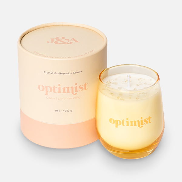 Optimist Crystal Affirmation Candle - Lily of the Valley with Citrine