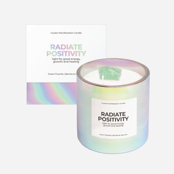 Radiate Positivity Crystal Manifestation Candle - Berries & Jasmine with Green Flourite