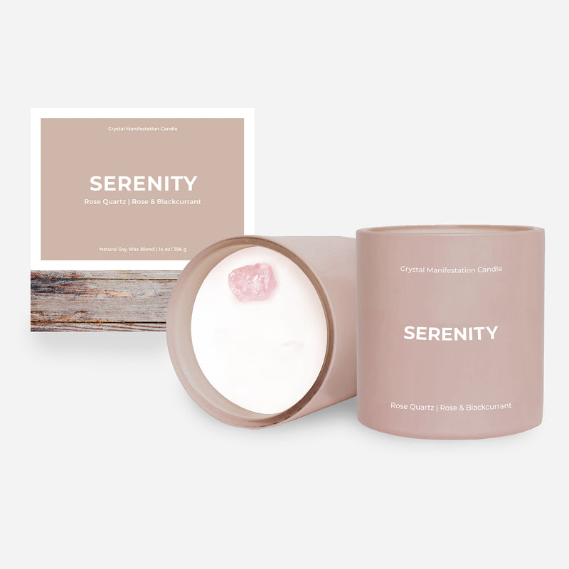 Serenity Crystal Manifestation Candle - Rose & Blackcurrant scented with Rose Quartz
