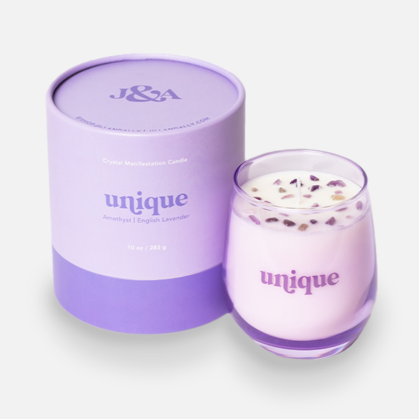 Unique Crystal Manifestation Candle - English Lavender with Amethyst