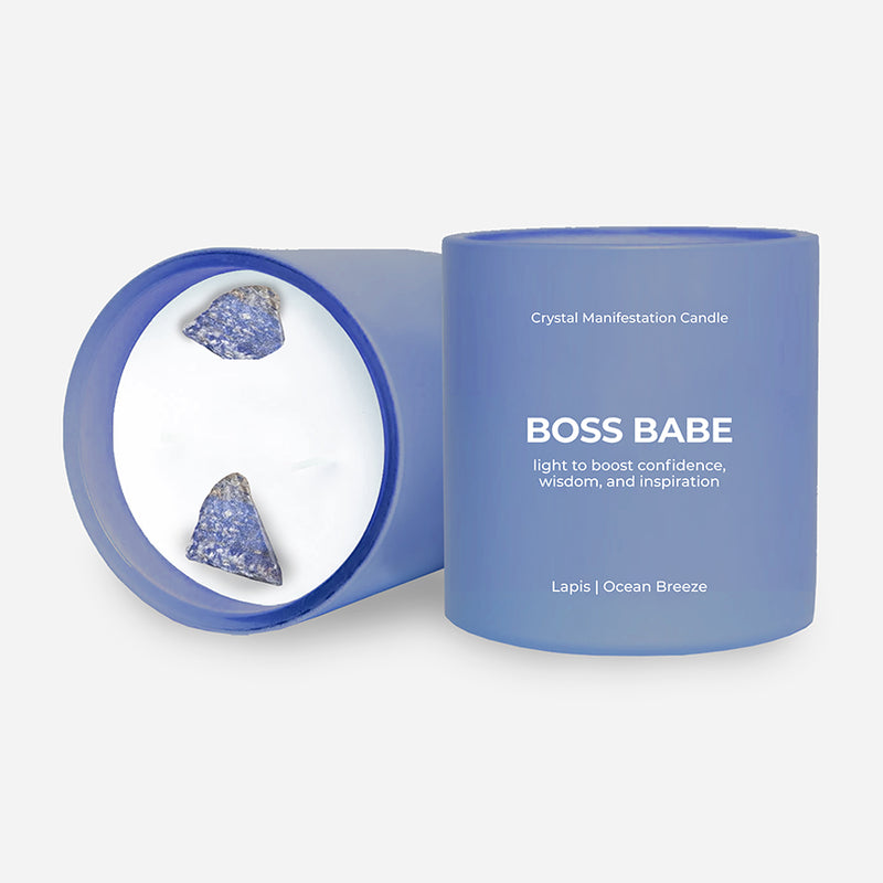 Boss Babe Crystal Manifestation Candle - Ocean Breeze with Lapis