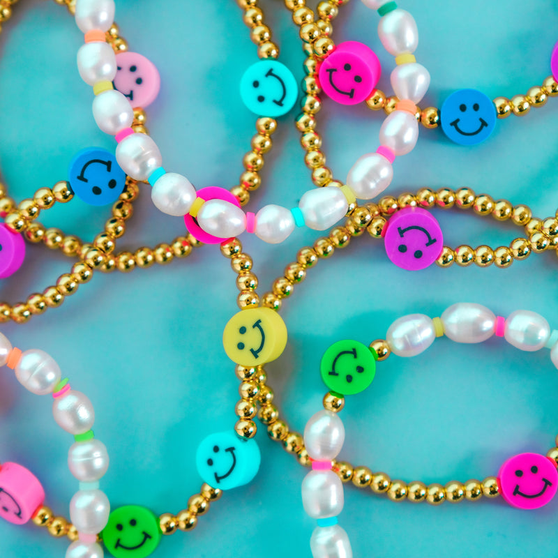 Rainbow Smiley Face Bead Bracelet