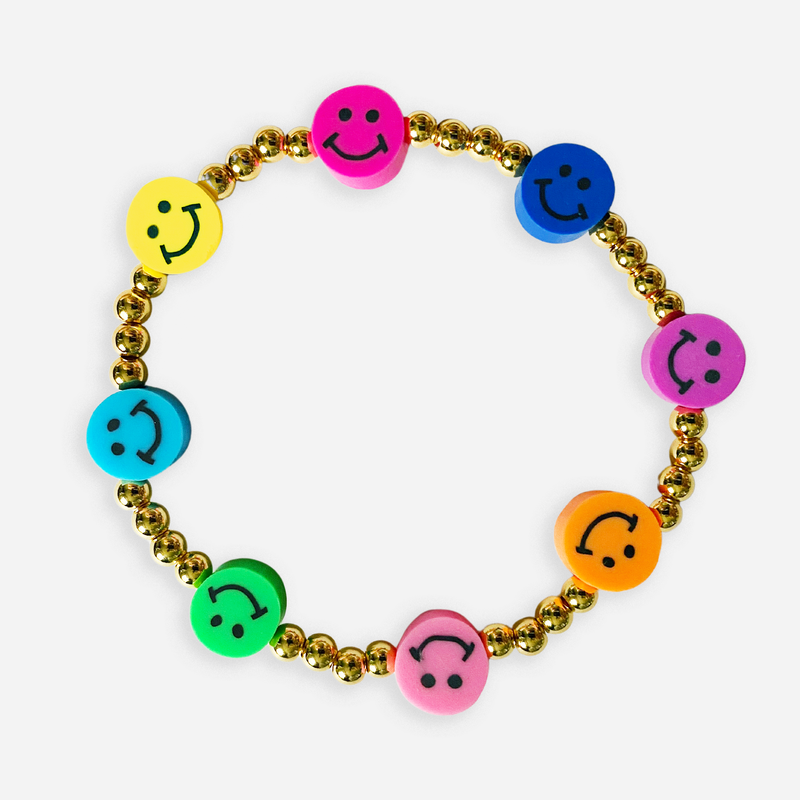 beaded bracelet with multicolor smiley faces