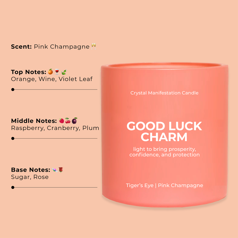 Good Luck Charm Crystal Manifestation Candle - Pink Champagne with Tiger's Eye