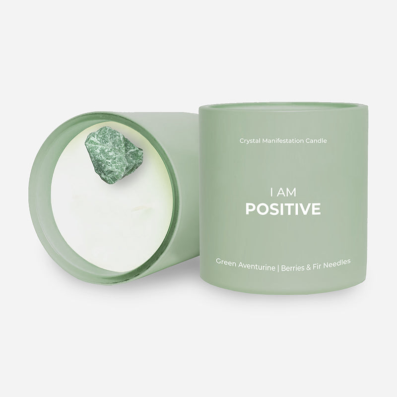 Positive Crystal Manifestation Candle - Berries & Fir Needles with Green Aventurine