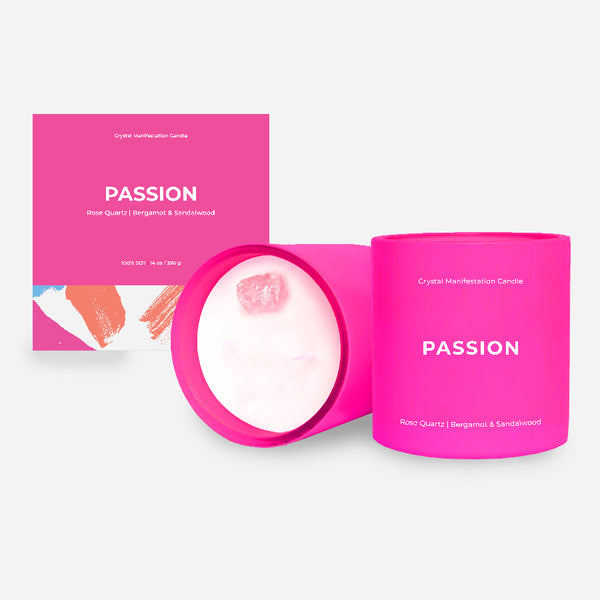 Passion Crystal Manifestation Candle - Bergamot & Sandalwood Scented with Rose Quartz