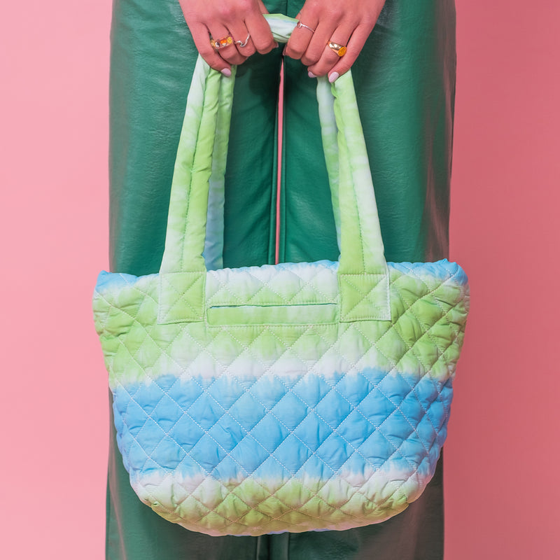 Green Tie Dye Quilted Nylon Printed Tote