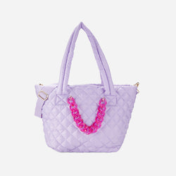 Lavender Quilted Nylon Tote with Chain
