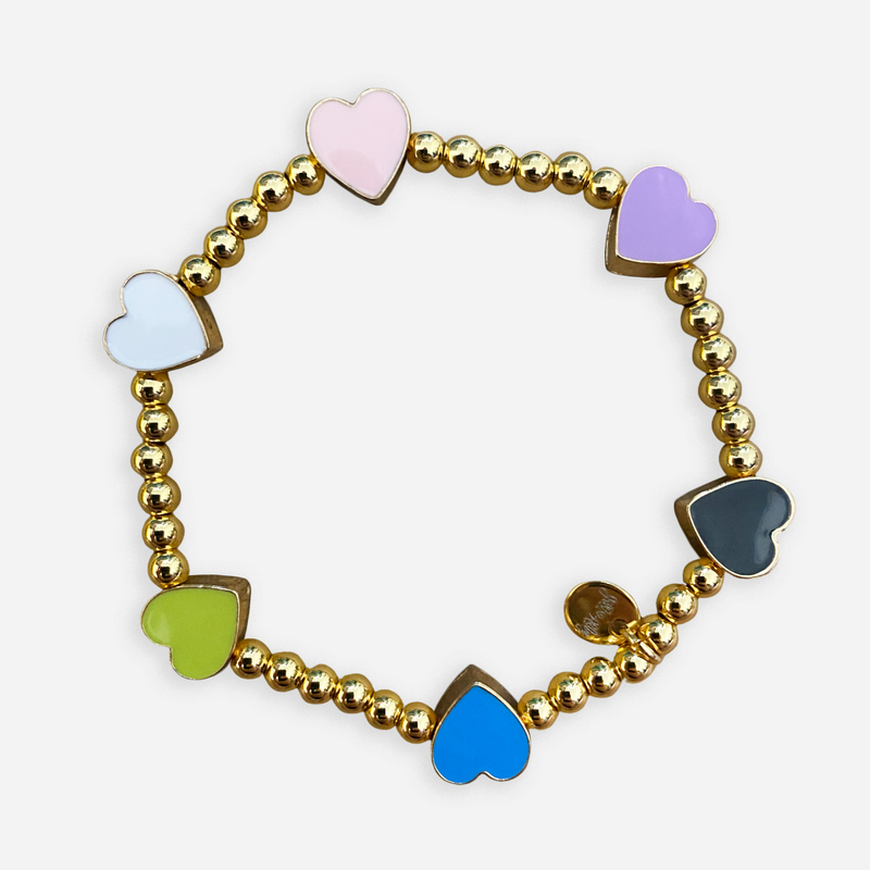 beaded bracelet with multicolor heart charms
