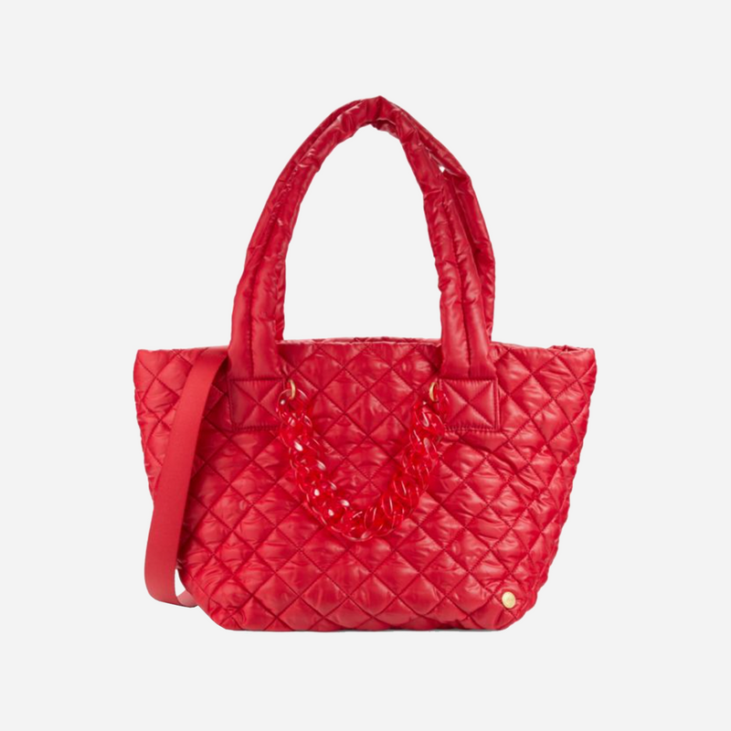 Red Quilted Nylon Tote with Chain